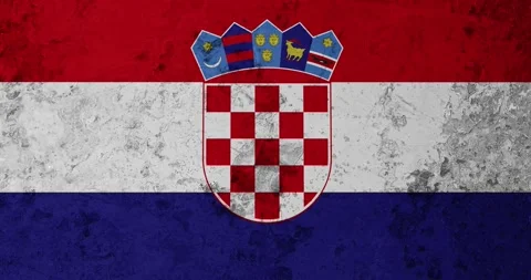 A zoom panning video of a worn out rusty wall with the croatia flag Stock Footage 337428135