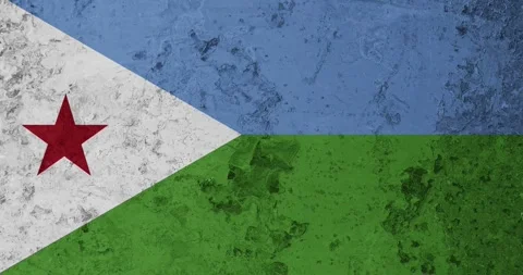 A zoom panning video of a worn out rusty wall with the djibouti flag Video stock 337428273