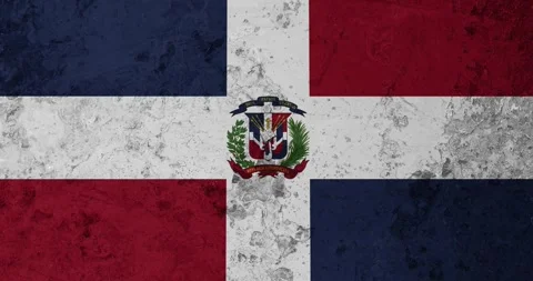 A zoom panning video of a worn out rusty wall with the dominican republic flag Vídeos de archivo 337428281