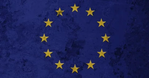 A zoom panning video of a worn out rusty wall with the european union flag Stockbeeldmateriaal 337428342