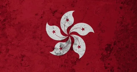 A zoom panning video of a worn out rusty wall with the hong kong flag Vidéo 337428986