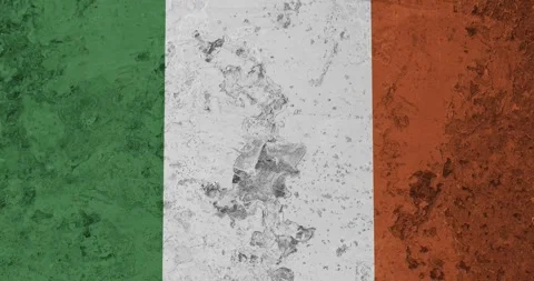 A zoom panning video of a worn out rusty wall with the ireland flag Video stock 337429221