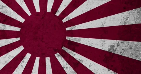 A zoom panning video of a worn out rusty wall with the empire of japan flag Video stock 337429309