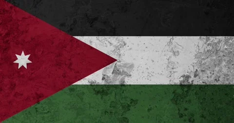 A zoom panning video of a worn out rusty wall with the jordan flag Stockbeeldmateriaal 337429328