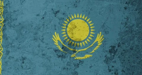 A zoom panning video of a worn out rusty wall with the kazakhstan flag Stock Footage 337429336
