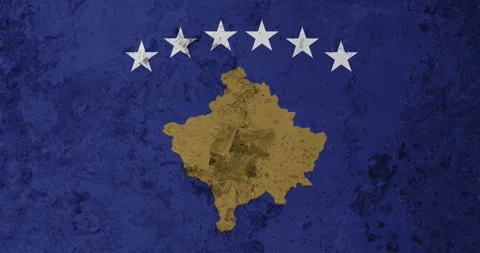 A zoom panning video of a worn out rusty wall with the kosovo flag Видео 337429357