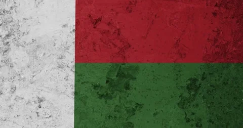 A zoom panning video of a worn out rusty wall with the madagascar flag Video stock 337429726