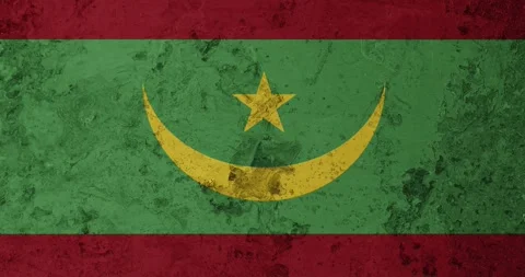 A zoom panning video of a worn out rusty wall with the mauritania flag Vidéo 337429787