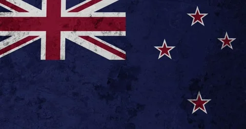 A zoom panning video of a worn out rusty wall with the new zealand flag Video stock 337429918