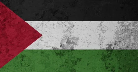 A zoom panning video of a worn out rusty wall with the palestina flag Video stock 337431153