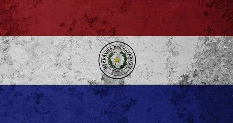 A zoom panning video of a worn out rusty wall with the paraguay flag Video stock 337431176