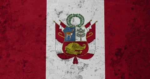 A zoom panning video of a worn out rusty wall with the peru flag Vídeo Stock 337431188