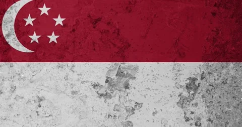 A zoom panning video of a worn out rusty wall with the singapore flag Video stock 337431347