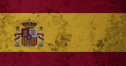 A zoom panning video of a worn out rusty wall with the spain flag Video stock 337432213
