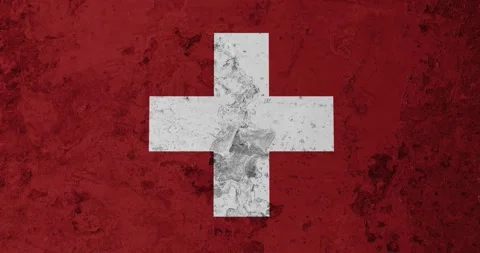 A zoom panning video of a worn out rusty wall with the switzerland flag Stock Footage 337432272