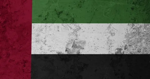 A zoom panning video of a worn out rusty wall with the united arab emirates flag Video stock 337432633