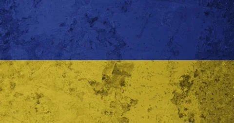 A zoom panning video of a worn out rusty wall with the ukraine flag Video stock 337432654