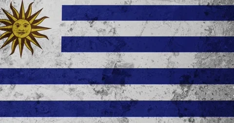 A zoom panning video of a worn out rusty wall with the uruguay flag Video stock 337432671