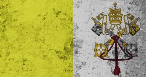 A zoom panning video of a worn out rusty wall with the vatican flag Video stock 337432759