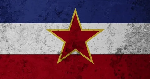 A zoom panning video of a worn out rusty wall with the yugoslavia flag Video stock 337432818