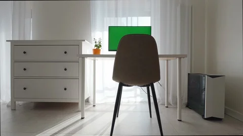 Zoom in on a personal computer with mock-up green screen display Stock Footage 127488135