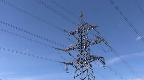 Zoom In. Power Line On The Background Of Blu Sky Stock Footage