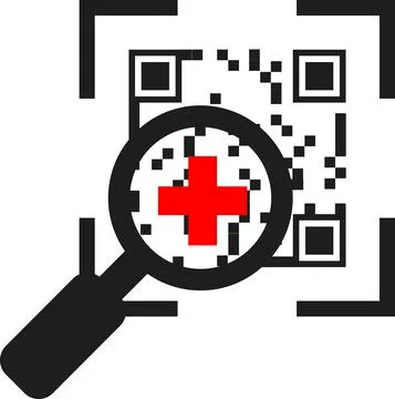 Zoom in on the QR code with a magnifying glass. 库存插图