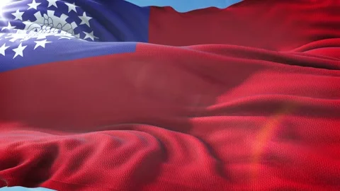 Zoom in Realistic Flag of Myanmar Burma 4K Stock Footage 342782365