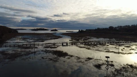 Zoom into reflective marsh Video stock 96669494