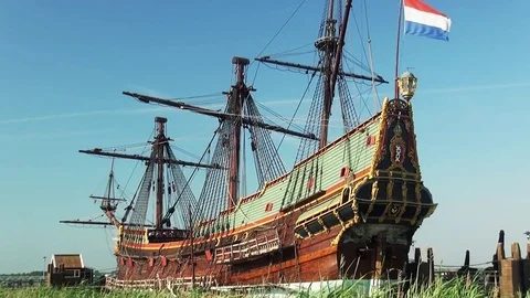 Zoom In on Replica of the BATAVIA in Lelystad Video stock 84762073