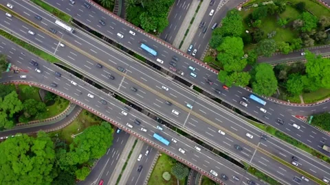 Zoom In Rotating Drone Shot of Simpang Susun Semanggi - Jakarta, Indonesia. B Video stock 130520518