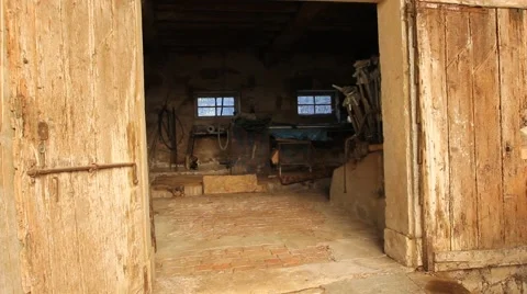 Zoom in in a rustic stable Stock Footage 67621880