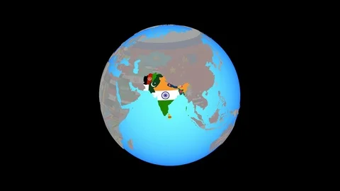 Zoom to SAARC memeber states with flags on map Stock Footage 99816778