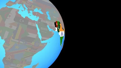 Zoom to SAARC memeber states with flags on globe Stock Footage 100356111