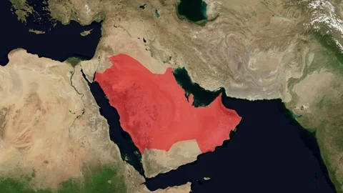 Zoom In Satellite Map Of Arab Gulf Countries Red Highlight Stockbeeldmateriaal 340109625