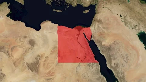 Zoom In Satellite Map Of Egypt With Red Highlight Stockbeeldmateriaal 340109604