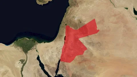Zoom In Satellite Map Of Jordan With Red Highlight Stockbeeldmateriaal 340109622
