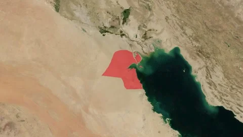 Zoom In Satellite Map Of Kuwait With Red Highlight Stockbeeldmateriaal 340109623