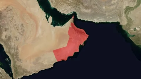 Zoom In Satellite Map Of Oman With Red Highlight Stockbeeldmateriaal 340109629