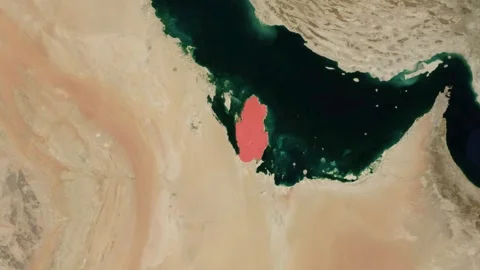 Zoom In Satellite Map Of Qatar With Red Highlight Stockbeeldmateriaal 340109772