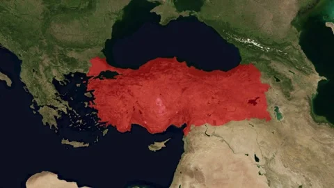 Zoom In Satellite Map Of Turkey With Red Highlight Stockbeeldmateriaal 340109777
