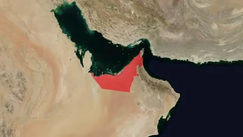 Zoom In Satellite Map Of United Arab Emirates Highlight Stockbeeldmateriaal 340109603