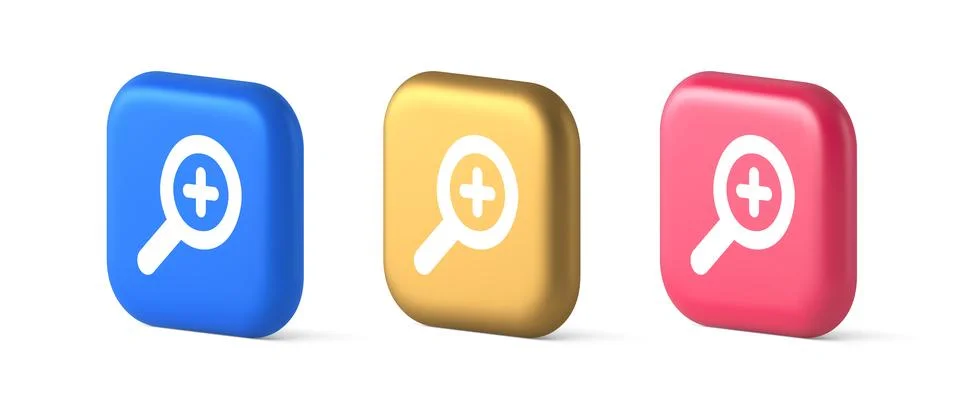 Zoom search cyberspace information button discovery magnifying glass plus 3.. Stockillustratie