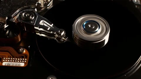 Zoom shot of disassembled hard disk. Hdd working process. Stock Footage 80115121