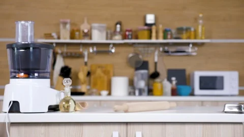 Zoom in shot on empty modern kitchen Stock Footage 96503444