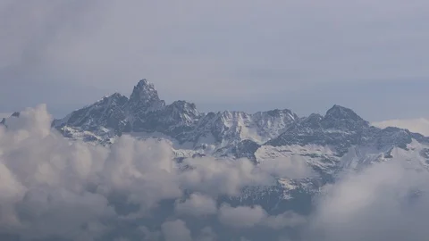 Zoom-in shot of  Himalayan range Mount Gaurishankar 7134m in Nepal Stock Footage
