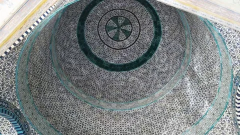 Zoom in shot of the intricate tile work on the interior of the dome of the chain Stock Footage 71660472