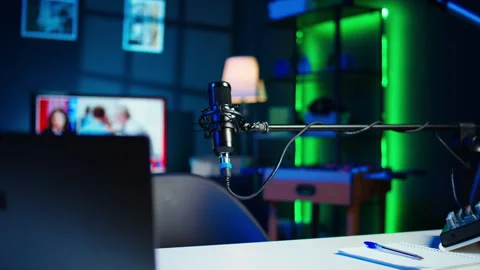 Zoom in shot of streaming microphone Stock Footage 306679196