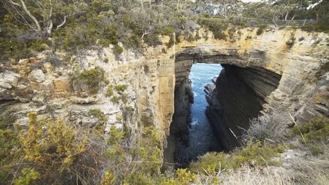 Zoom in shot of tasman arch at eaglehawk neck Stock Footage 72971782