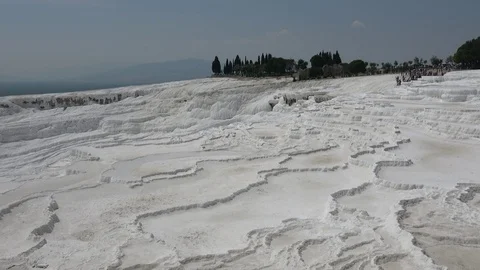 Zoom in sliding above formation of sinter terraces Stock Footage 113230141